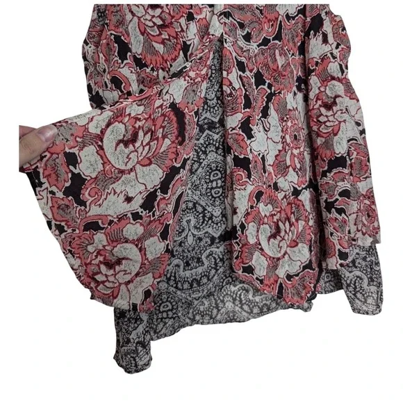 Lucky Brand Womens Floral Paisley Layered Split Front Tank Top Coral Cream Small - Picture 8 of 16